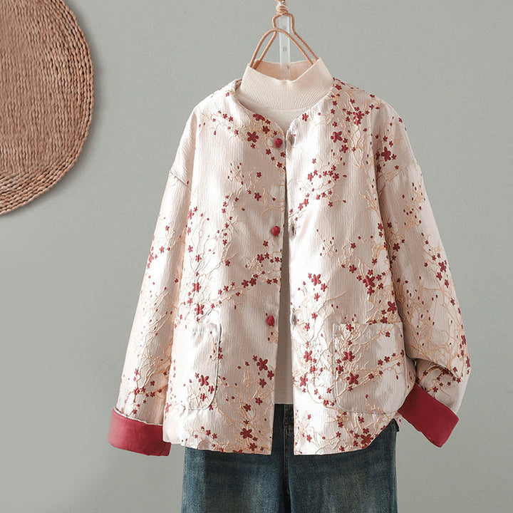 Buddha Stones Damen-Jacke mit Jacquard-Knöpfen, langärmelig, Baumwolle, dick, mit Taschen - LavenderBlush - US14, UK/AU18,EU46 (2XL) - image 0