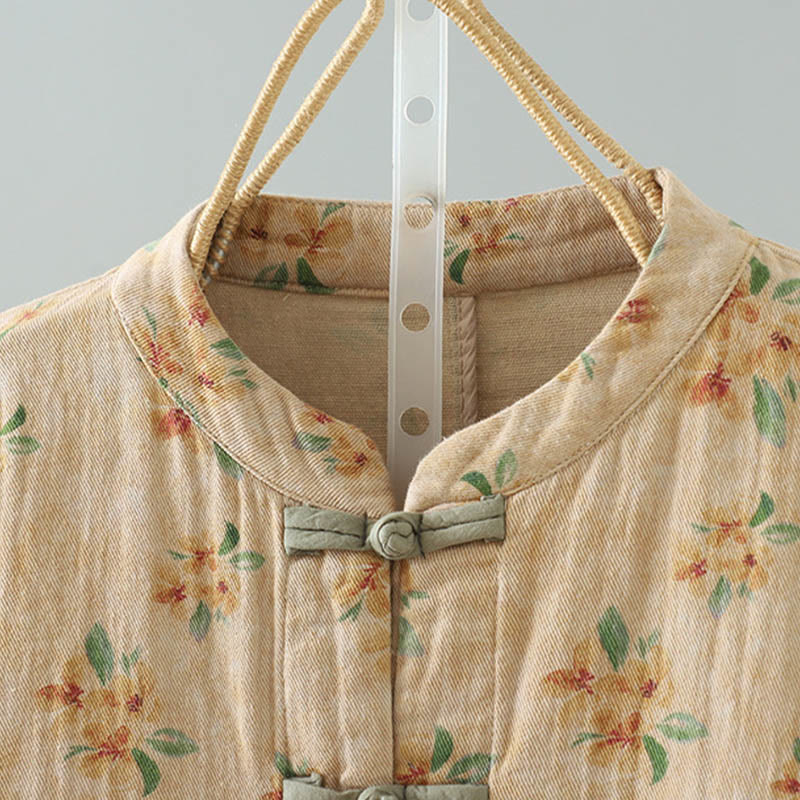 Buddha Stones Damen-Jacke mit Blumen-Print und Froschknopf, langärmelig, Polyester, mit Taschen - image 1