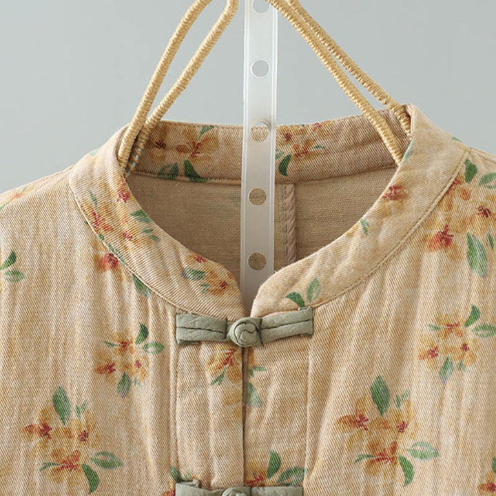 Buddha Stones Damen-Jacke mit Blumen-Print und Froschknopf, langärmelig, Polyester, mit Taschen - image 1