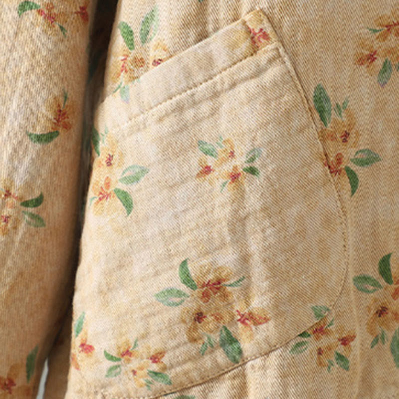 Buddha Stones Damen-Jacke mit Blumen-Print und Froschknopf, langärmelig, Polyester, mit Taschen - image 2