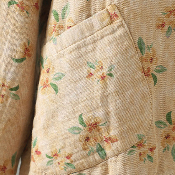 Buddha Stones Damen-Jacke mit Blumen-Print und Froschknopf, langärmelig, Polyester, mit Taschen - image 5