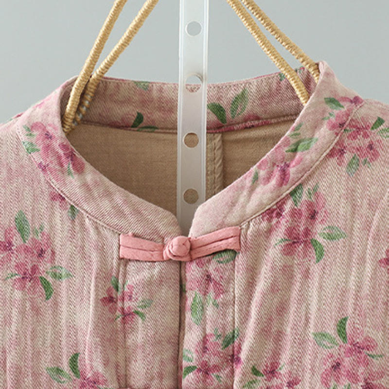 Buddha Stones Damen-Jacke mit Blumen-Print und Froschknopf, langärmelig, Polyester, mit Taschen - image 8