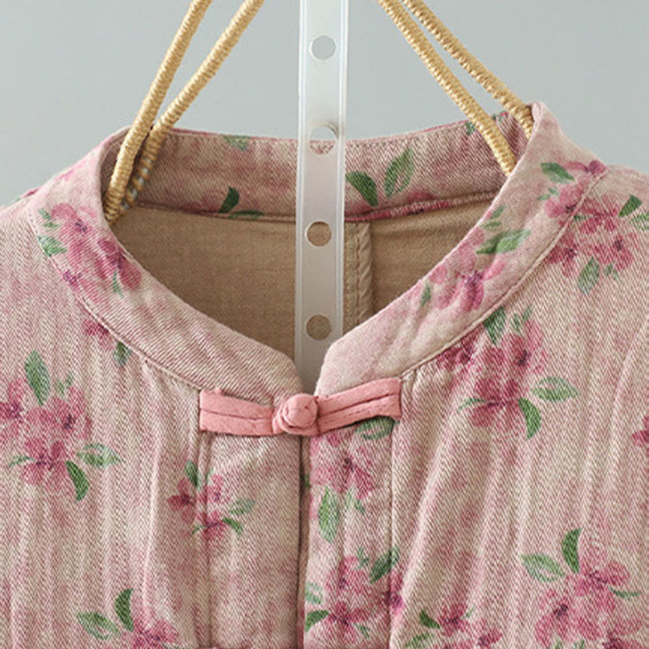 Buddha Stones Damen-Jacke mit Blumen-Print und Froschknopf, langärmelig, Polyester, mit Taschen - image 8