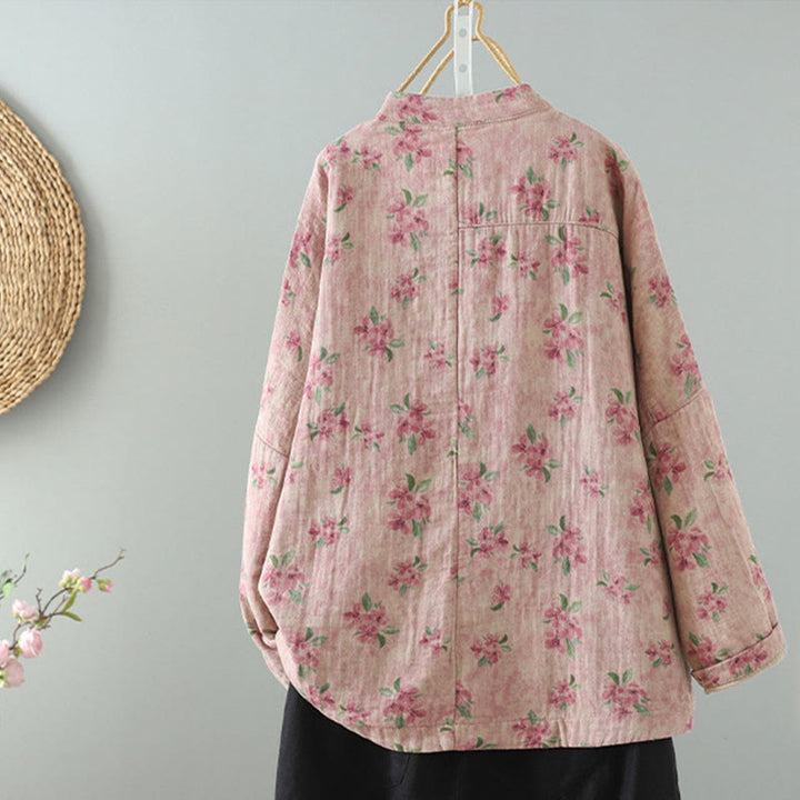 Buddha Stones Damen-Jacke mit Blumen-Print und Froschknopf, langärmelig, Polyester, mit Taschen - image 7