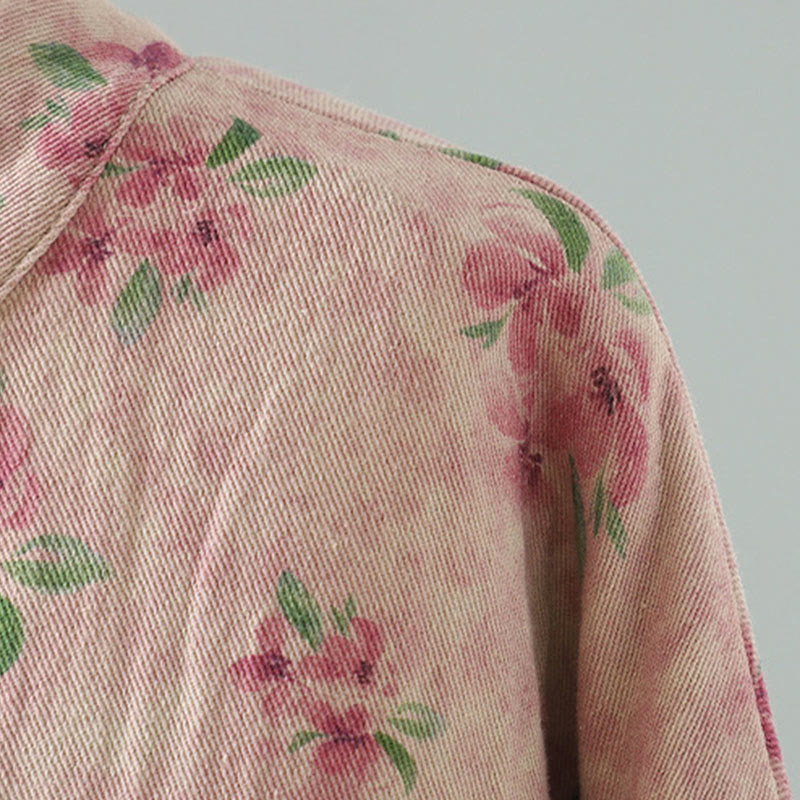 Buddha Stones Damen-Jacke mit Blumen-Print und Froschknopf, langärmelig, Polyester, mit Taschen - image 10