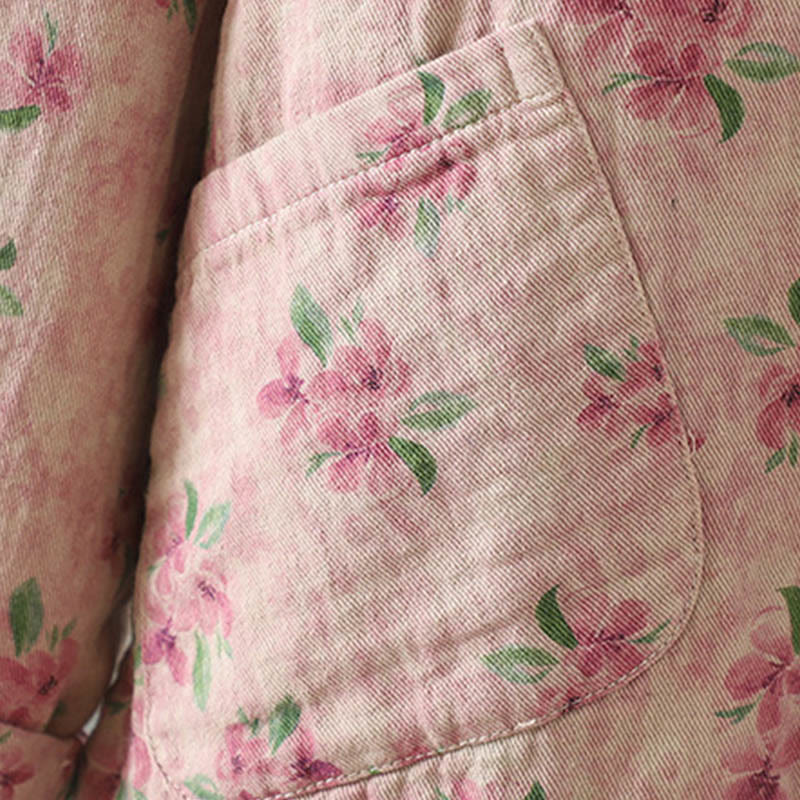 Buddha Stones Damen-Jacke mit Blumen-Print und Froschknopf, langärmelig, Polyester, mit Taschen - image 13