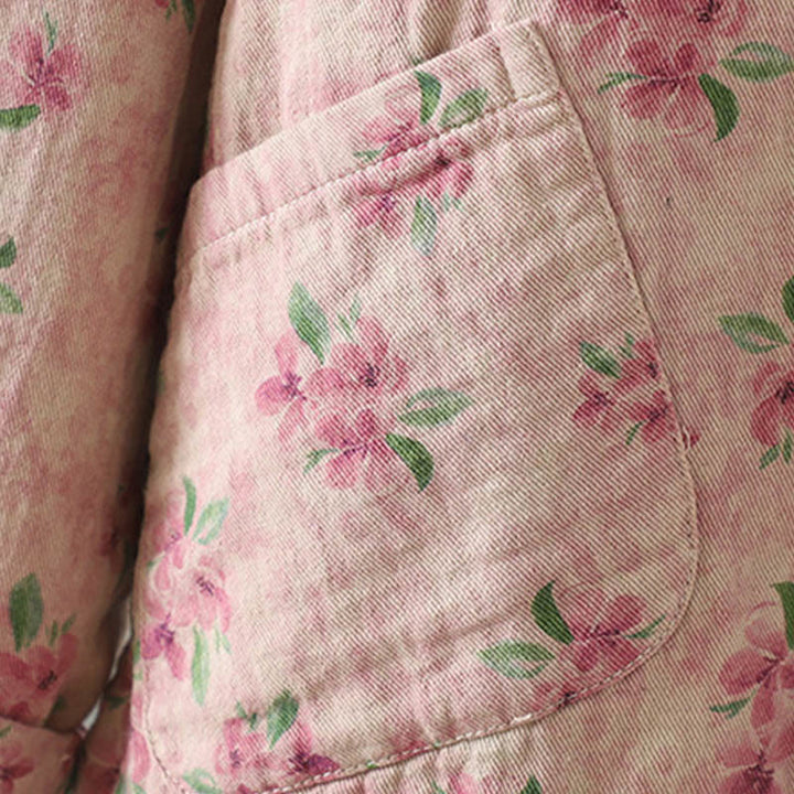 Buddha Stones Damen-Jacke mit Blumen-Print und Froschknopf, langärmelig, Polyester, mit Taschen - image 13