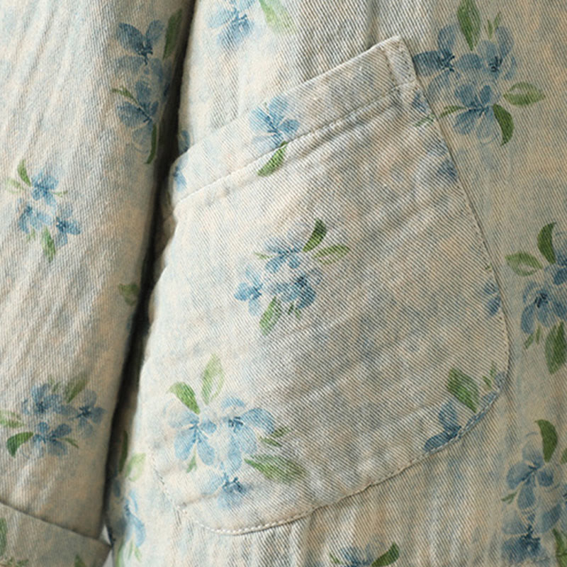 Buddha Stones Damen-Jacke mit Blumen-Print und Froschknopf, langärmelig, Polyester, mit Taschen - image 21