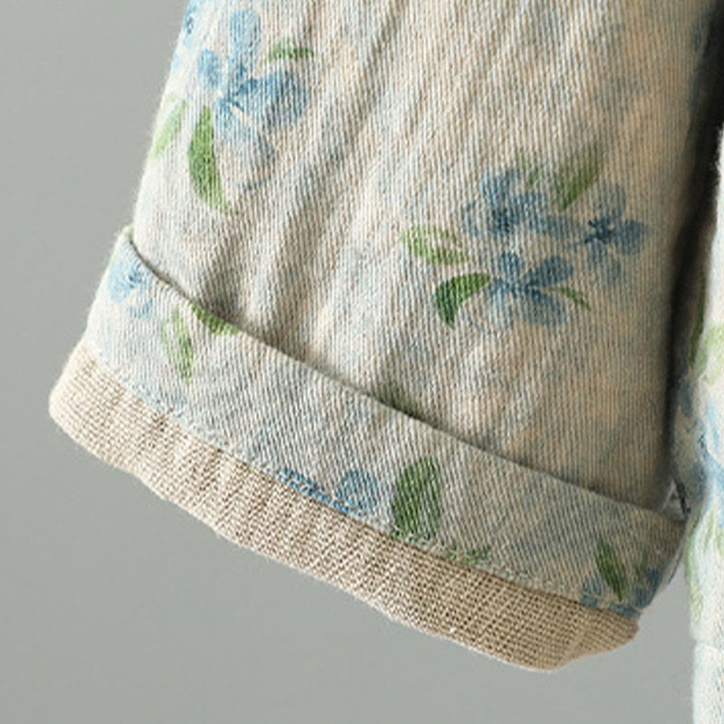 Buddha Stones Damen-Jacke mit Blumen-Print und Froschknopf, langärmelig, Polyester, mit Taschen - image 20