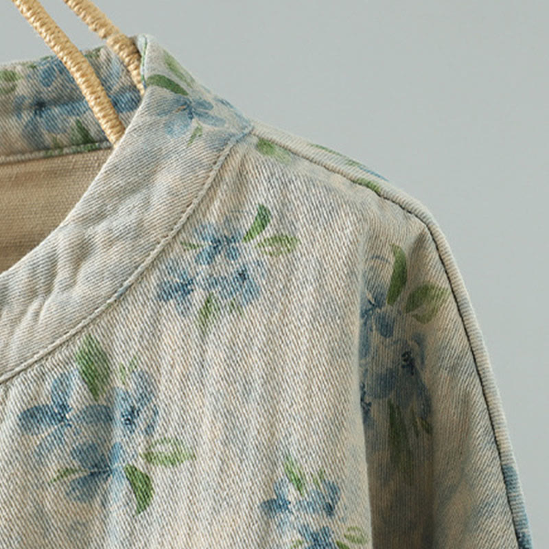 Buddha Stones Damen-Jacke mit Blumen-Print und Froschknopf, langärmelig, Polyester, mit Taschen - image 18