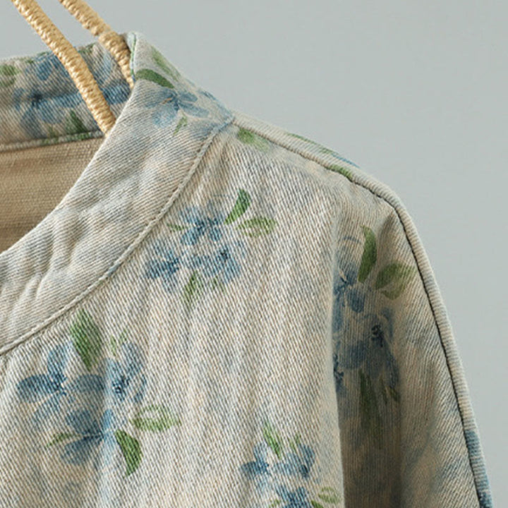 Buddha Stones Damen-Jacke mit Blumen-Print und Froschknopf, langärmelig, Polyester, mit Taschen - image 18