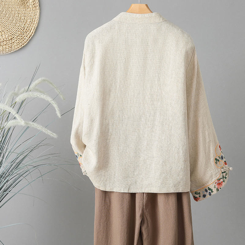 Buddha Stones Lässiges Damen-Baumwollhemd mit Stickerei und langen Ärmeln und Stehkragen - image 2