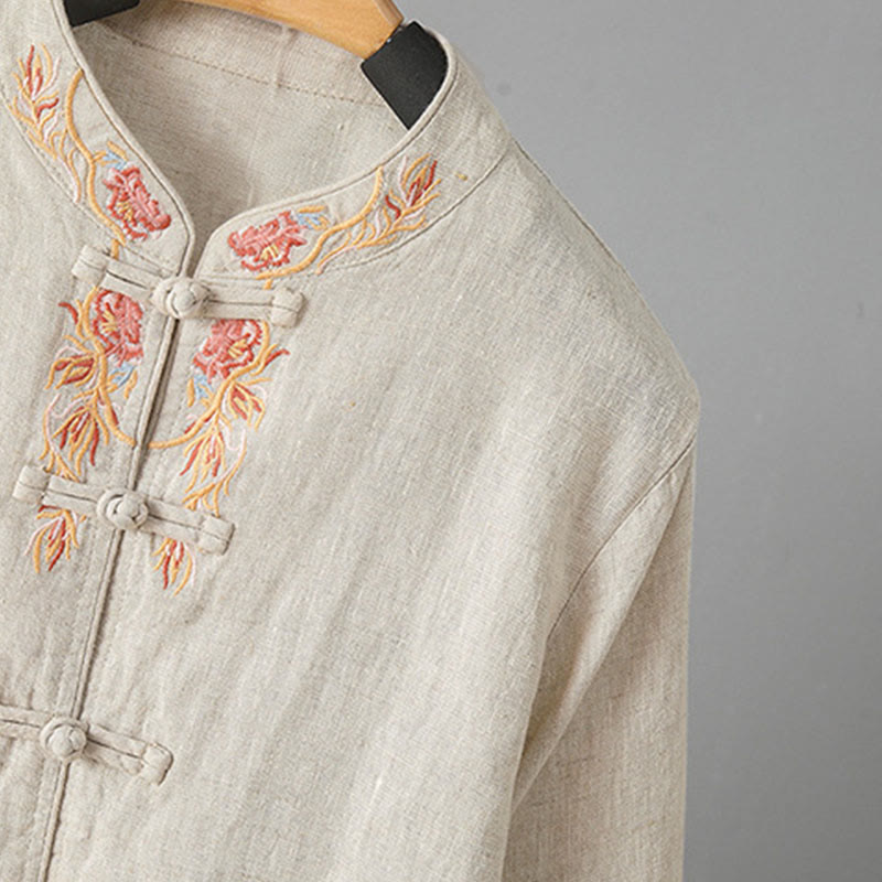 Buddha Stones Lässiges Damen-Baumwollhemd mit Stickerei und langen Ärmeln und Stehkragen - image 3