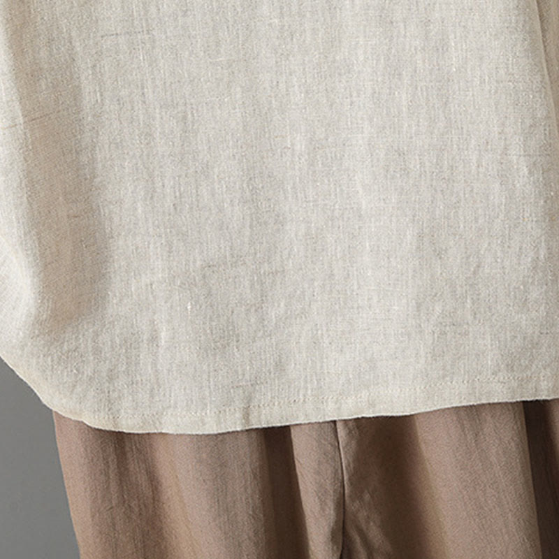 Buddha Stones Lässiges Damen-Baumwollhemd mit Stickerei und langen Ärmeln und Stehkragen - image 4