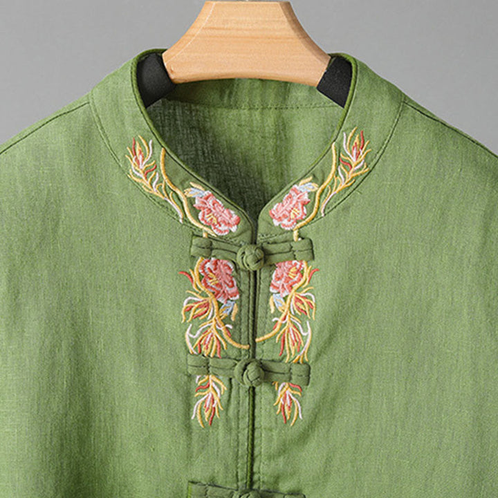 Buddha Stones Lässiges Damen-Baumwollhemd mit Stickerei und langen Ärmeln und Stehkragen - image 15