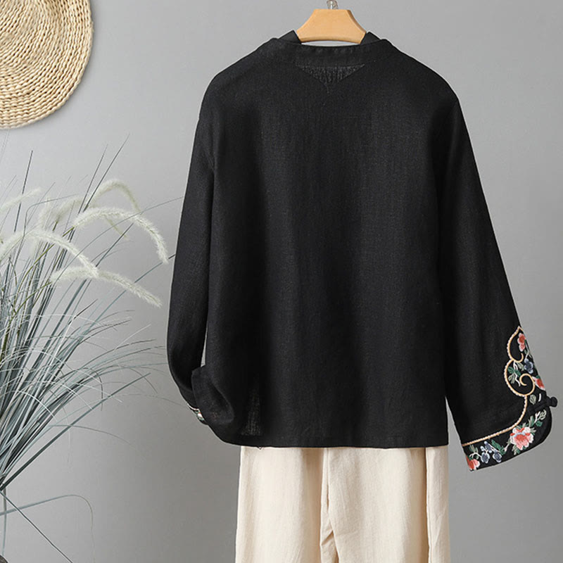 Buddha Stones Lässiges Damen-Baumwollhemd mit Stickerei und langen Ärmeln und Stehkragen - image 20