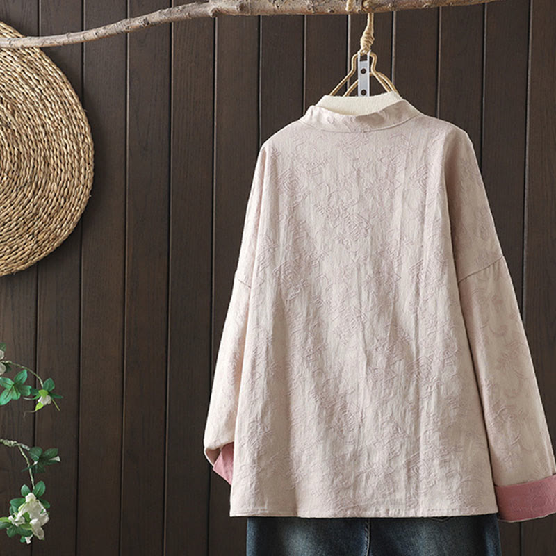 Buddha Stones Lässiges Damen-Baumwollhemd mit Blumenmuster und langen Ärmeln und Stehkragen - image 1