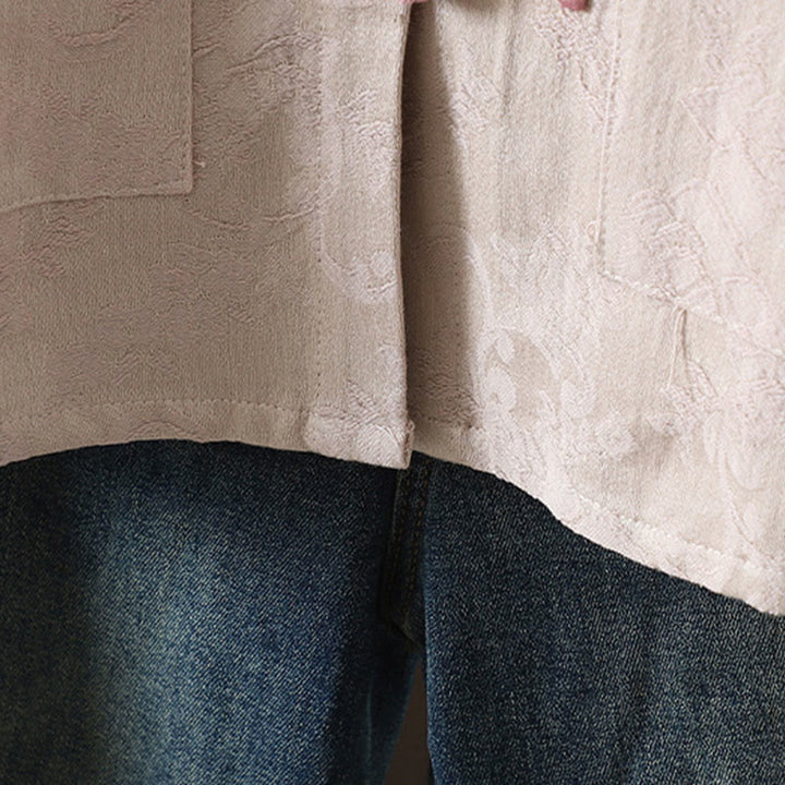 Buddha Stones Lässiges Damen-Baumwollhemd mit Blumenmuster und langen Ärmeln und Stehkragen - image 7