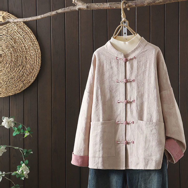 Buddha Stones Lässiges Damen-Baumwollhemd mit Blumenmuster und langen Ärmeln und Stehkragen - LavenderBlush - US14, UK/AU18,EU46 (2XL) - image 0