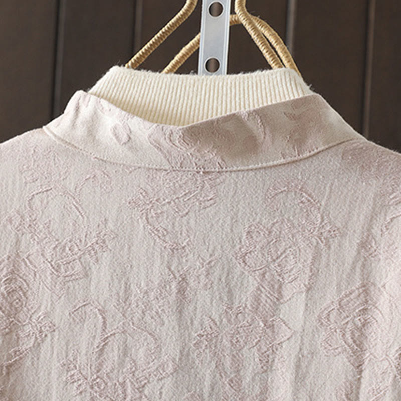 Buddha Stones Lässiges Damen-Baumwollhemd mit Blumenmuster und langen Ärmeln und Stehkragen - image 3