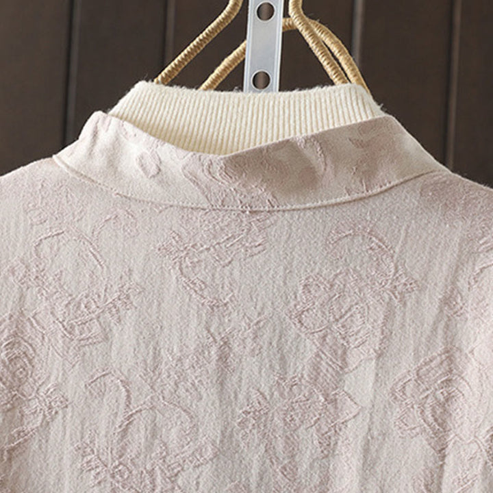 Buddha Stones Lässiges Damen-Baumwollhemd mit Blumenmuster und langen Ärmeln und Stehkragen - image 3