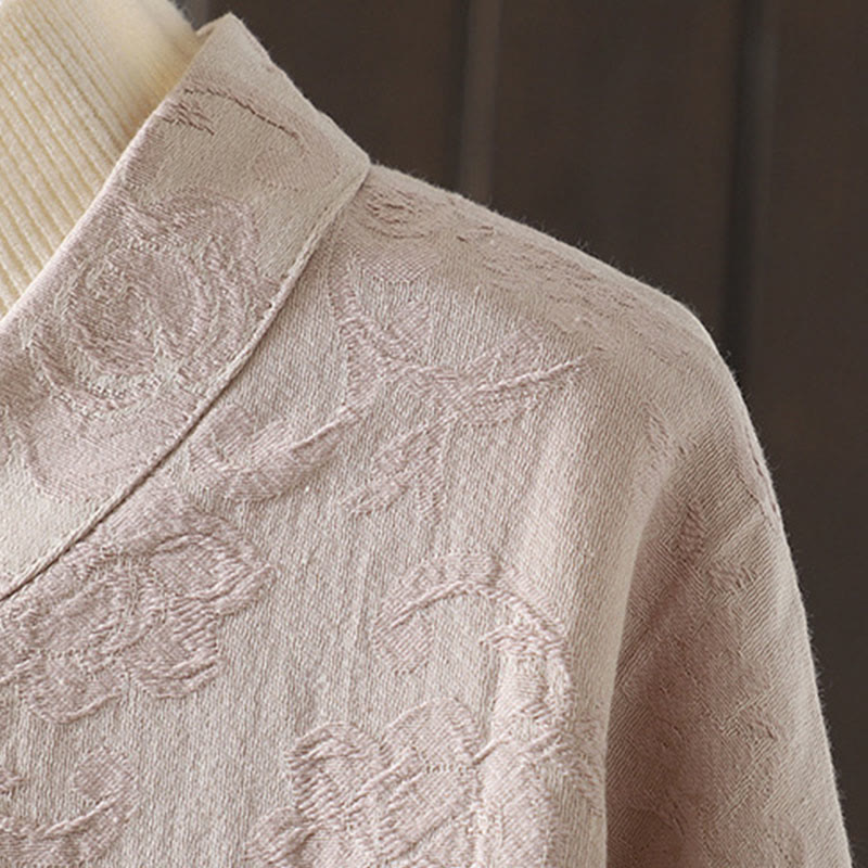 Buddha Stones Lässiges Damen-Baumwollhemd mit Blumenmuster und langen Ärmeln und Stehkragen - image 6