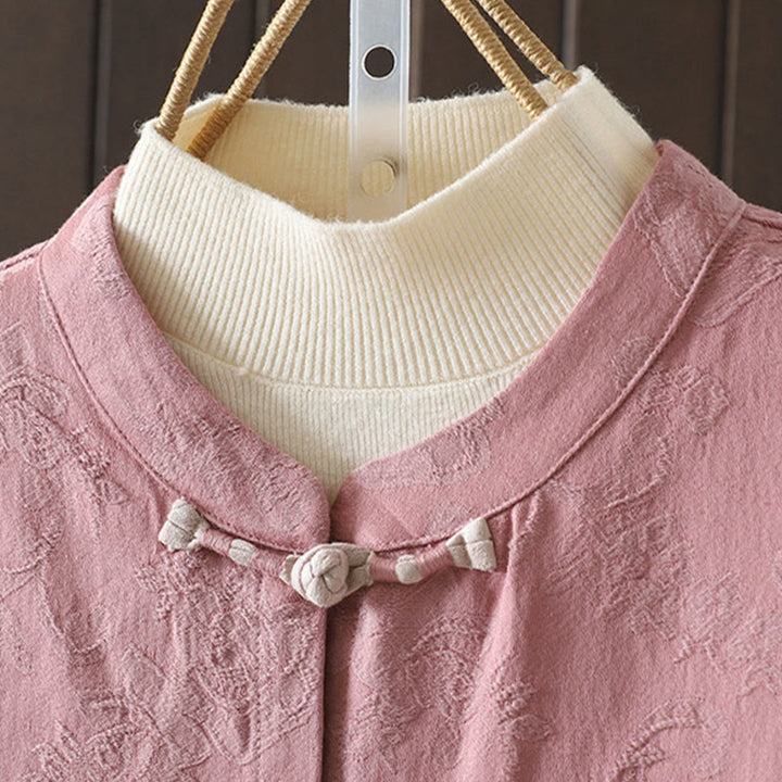 Buddha Stones Lässiges Damen-Baumwollhemd mit Blumenmuster und langen Ärmeln und Stehkragen - image 11