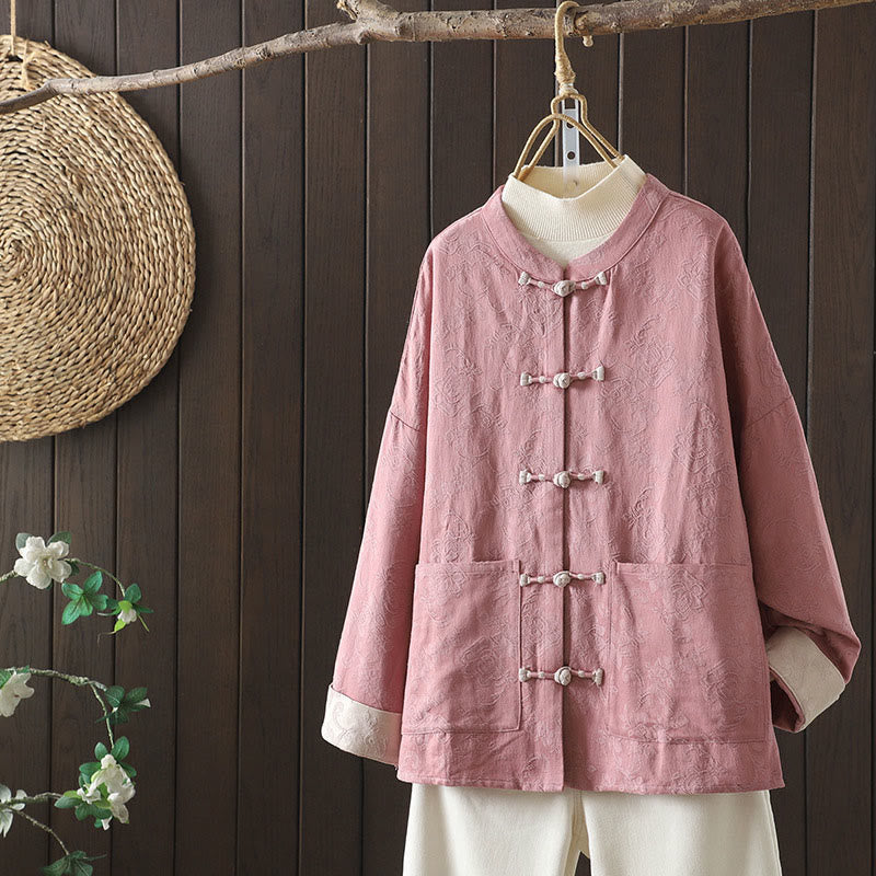 Buddha Stones Lässiges Damen-Baumwollhemd mit Blumenmuster und langen Ärmeln und Stehkragen - Hellrosa - US14, UK/AU18,EU46 (2XL) - image 10