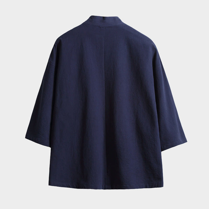 Buddha Stones Herren-Kimono, einfarbig, mit Schnürung, Dreiviertelärmeln und offener Vorderseite - image 1