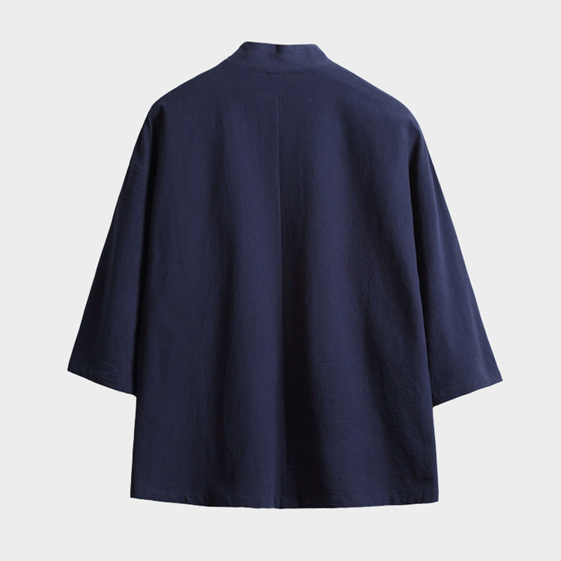 Buddha Stones Herren-Kimono, einfarbig, mit Schnürung, Dreiviertelärmeln und offener Vorderseite - image 1