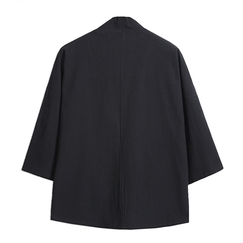 Buddha Stones, weißer Kranich, glückverheißende Wolken, Stickerei, Dreiviertelärmel, Herren-Kimono - image 3