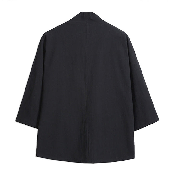 Buddha Stones, weißer Kranich, glückverheißende Wolken, Stickerei, Dreiviertelärmel, Herren-Kimono - image 3