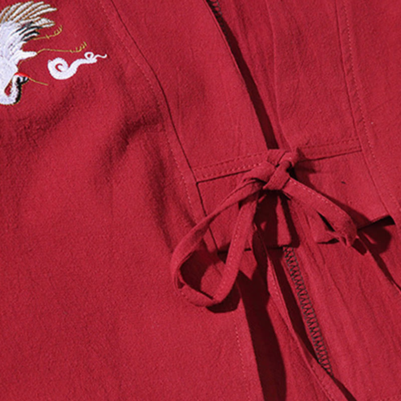 Buddha Stones, weißer Kranich, glückverheißende Wolken, Stickerei, Dreiviertelärmel, Herren-Kimono - image 10