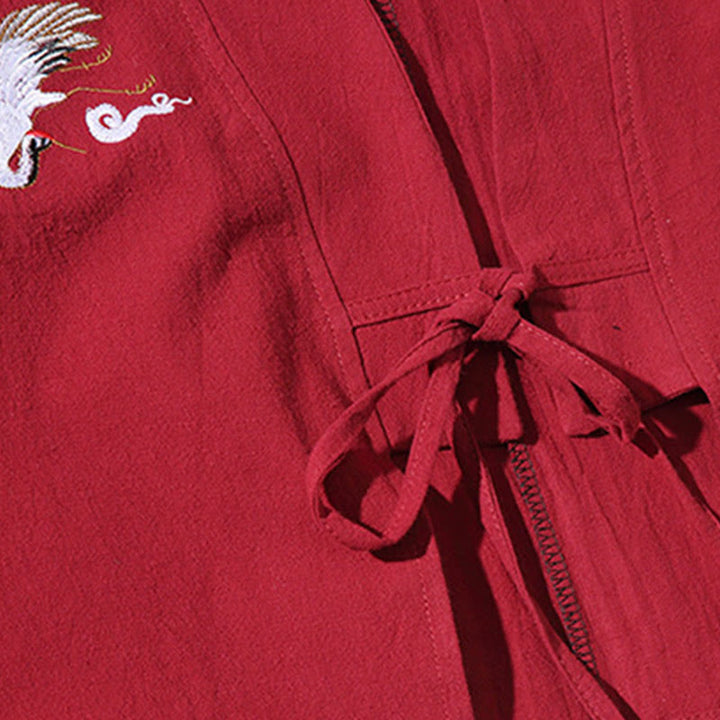 Buddha Stones, weißer Kranich, glückverheißende Wolken, Stickerei, Dreiviertelärmel, Herren-Kimono - image 10