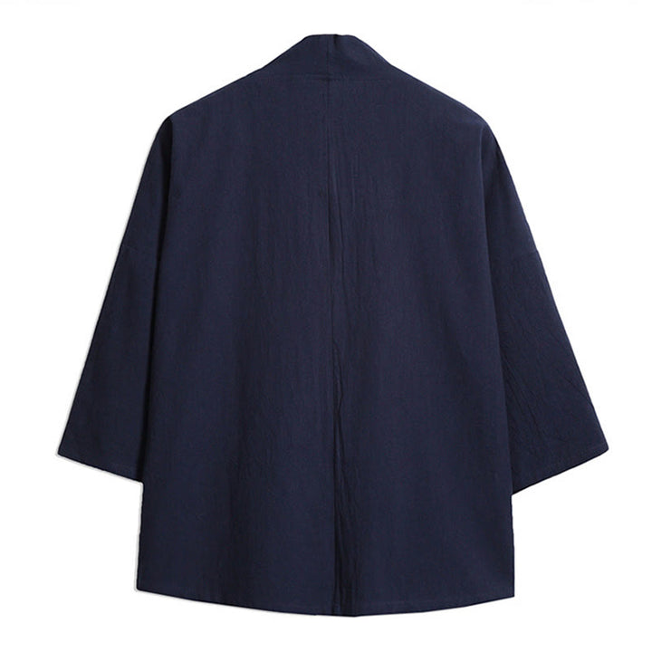 Buddha Stones, weißer Kranich, glückverheißende Wolken, Stickerei, Dreiviertelärmel, Herren-Kimono - image 1