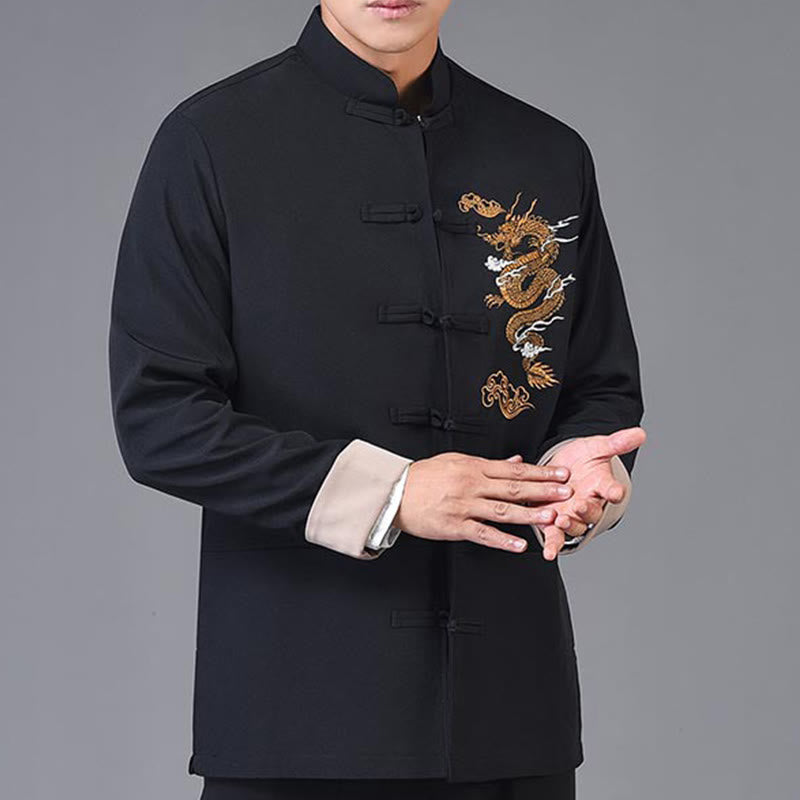 Buddha Stones Stickerei Drache Frosch-Knopf-Design Langarm Herrenjacke - image 13