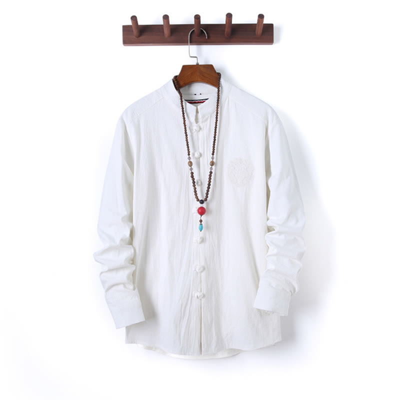 Buddha Stones 2-teiliges, einfarbiges Herren-Set mit Froschknöpfen, langärmeligen Hemden und Hosen aus Baumwolle mit Taschen - image 11