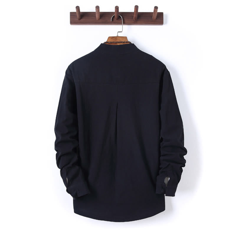 Buddha Stones 2-teiliges, einfarbiges Herren-Set mit Froschknöpfen, langärmeligen Hemden und Hosen aus Baumwolle mit Taschen - image 2