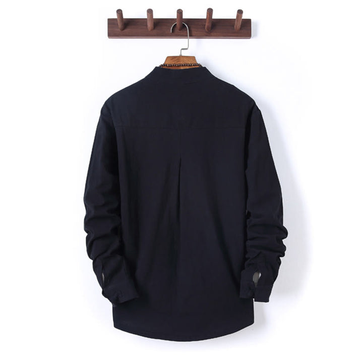 Buddha Stones 2-teiliges, einfarbiges Herren-Set mit Froschknöpfen, langärmeligen Hemden und Hosen aus Baumwolle mit Taschen - image 2