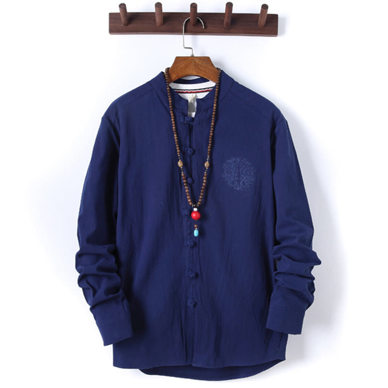 Buddha Stones 2-teiliges, einfarbiges Herren-Set mit Froschknöpfen, langärmeligen Hemden und Hosen aus Baumwolle mit Taschen - image 20