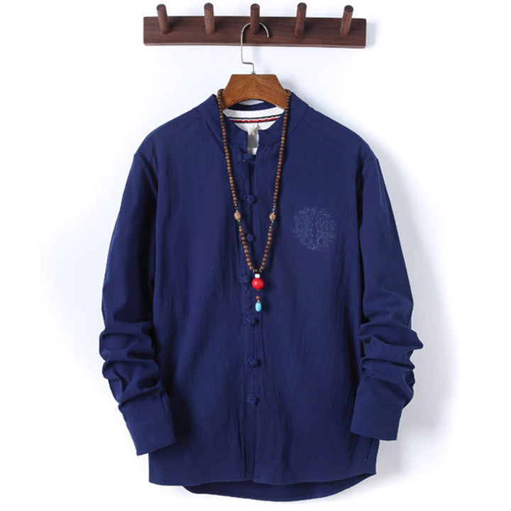 Buddha Stones 2-teiliges, einfarbiges Herren-Set mit Froschknöpfen, langärmeligen Hemden und Hosen aus Baumwolle mit Taschen - image 20