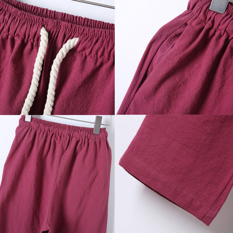 Buddha Stones 2-teiliges, einfarbiges Herren-Set mit Froschknöpfen, langärmeligen Hemden und Hosen aus Baumwolle mit Taschen - image 38