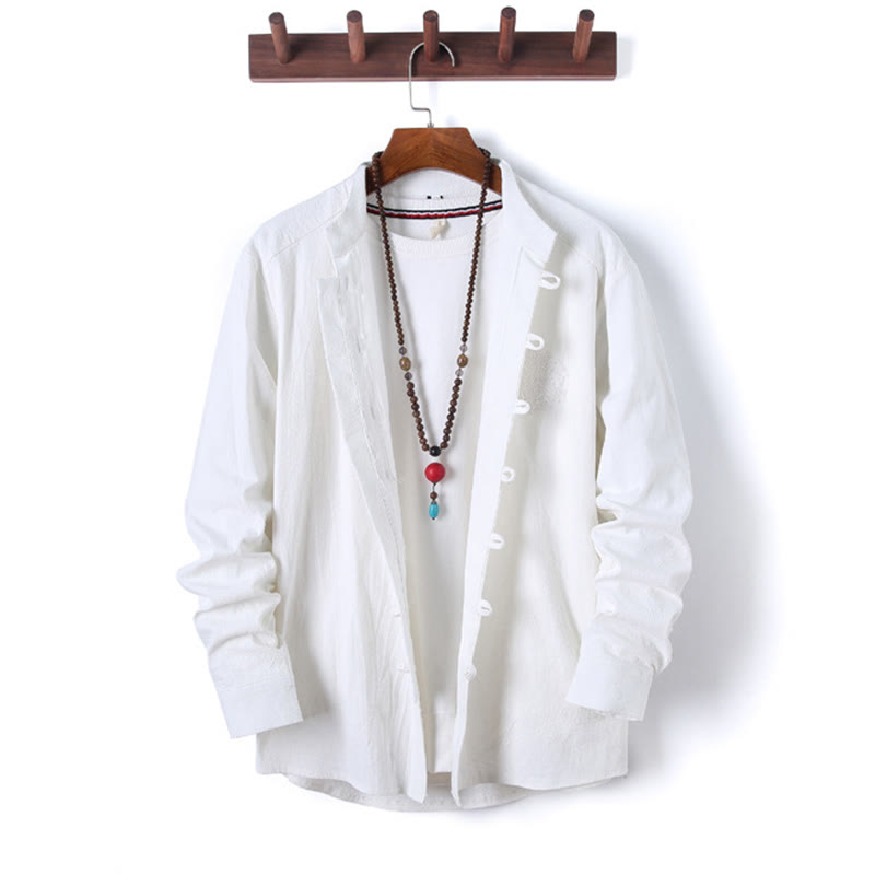 Buddha Stones 2-teiliges, einfarbiges Herren-Set mit Froschknöpfen, langärmeligen Hemden und Hosen aus Baumwolle mit Taschen - image 10