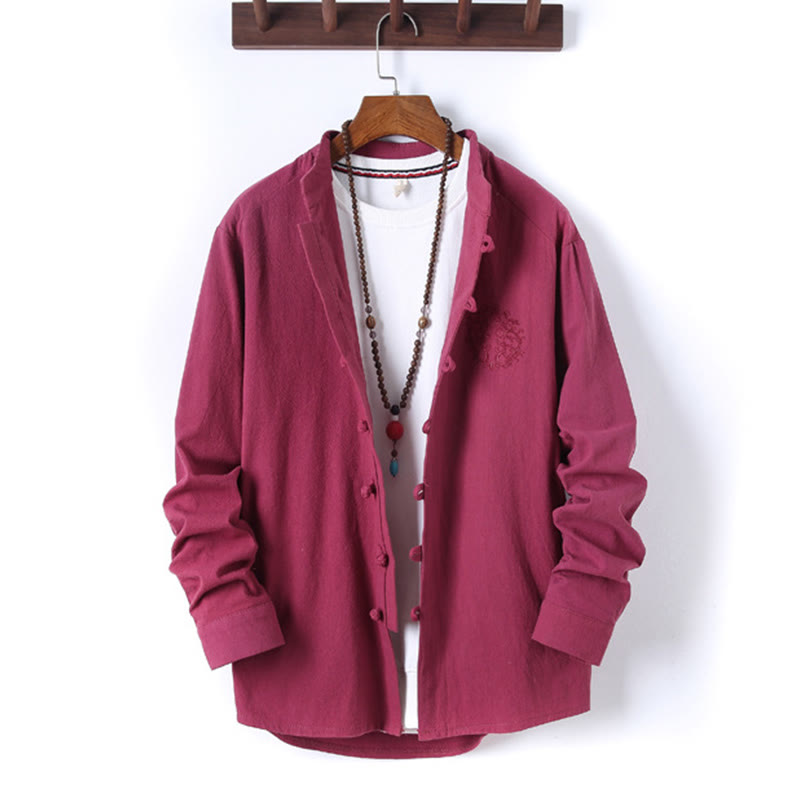 Buddha Stones 2-teiliges, einfarbiges Herren-Set mit Froschknöpfen, langärmeligen Hemden und Hosen aus Baumwolle mit Taschen - image 30