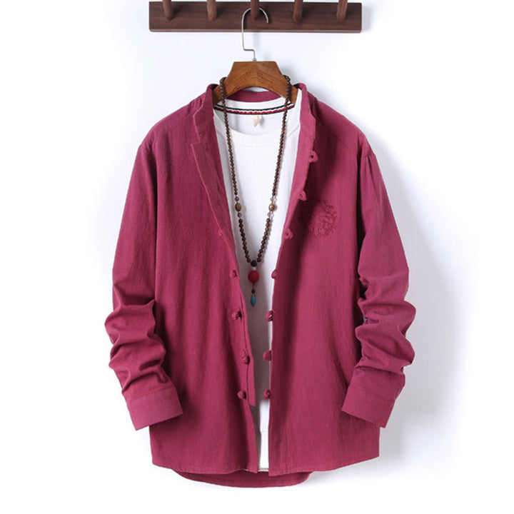 Buddha Stones 2-teiliges, einfarbiges Herren-Set mit Froschknöpfen, langärmeligen Hemden und Hosen aus Baumwolle mit Taschen - image 30