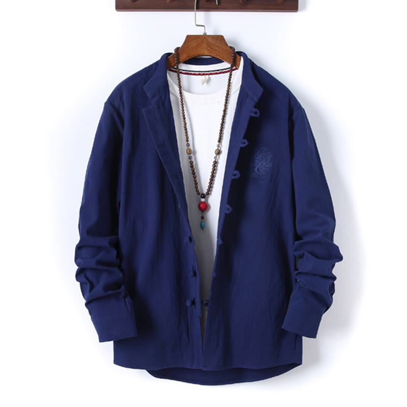 Buddha Stones 2-teiliges, einfarbiges Herren-Set mit Froschknöpfen, langärmeligen Hemden und Hosen aus Baumwolle mit Taschen - image 21