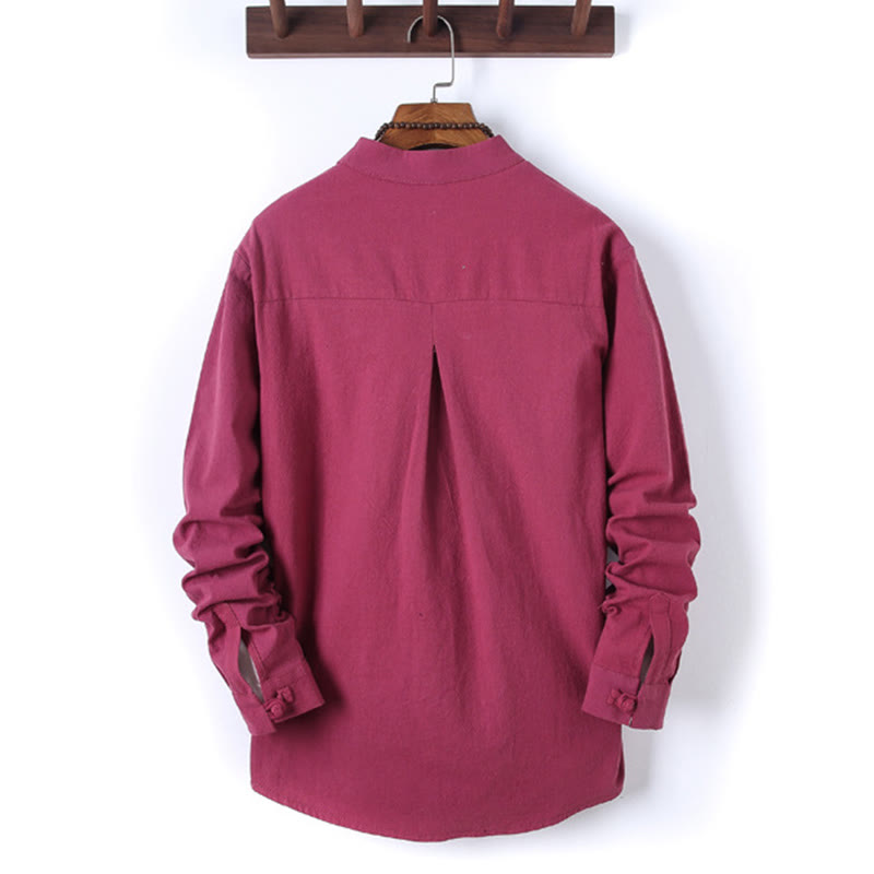 Buddha Stones 2-teiliges, einfarbiges Herren-Set mit Froschknöpfen, langärmeligen Hemden und Hosen aus Baumwolle mit Taschen - image 32