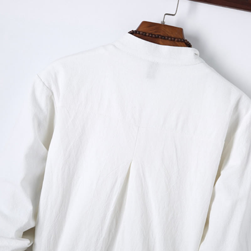 Buddha Stones 2-teiliges, einfarbiges Herren-Set mit Froschknöpfen, langärmeligen Hemden und Hosen aus Baumwolle mit Taschen - image 14