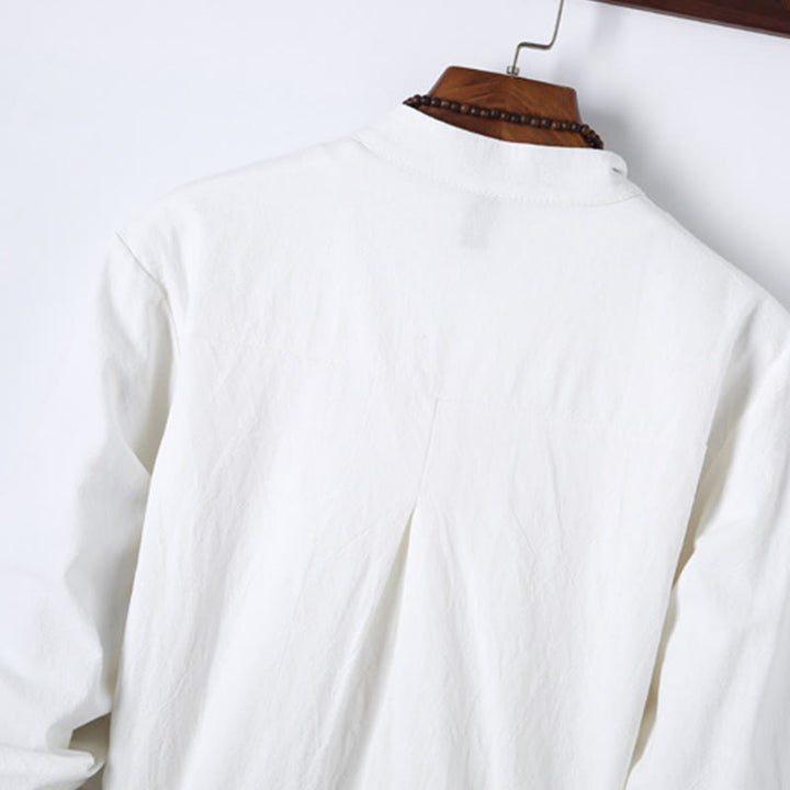 Buddha Stones 2-teiliges, einfarbiges Herren-Set mit Froschknöpfen, langärmeligen Hemden und Hosen aus Baumwolle mit Taschen - image 14