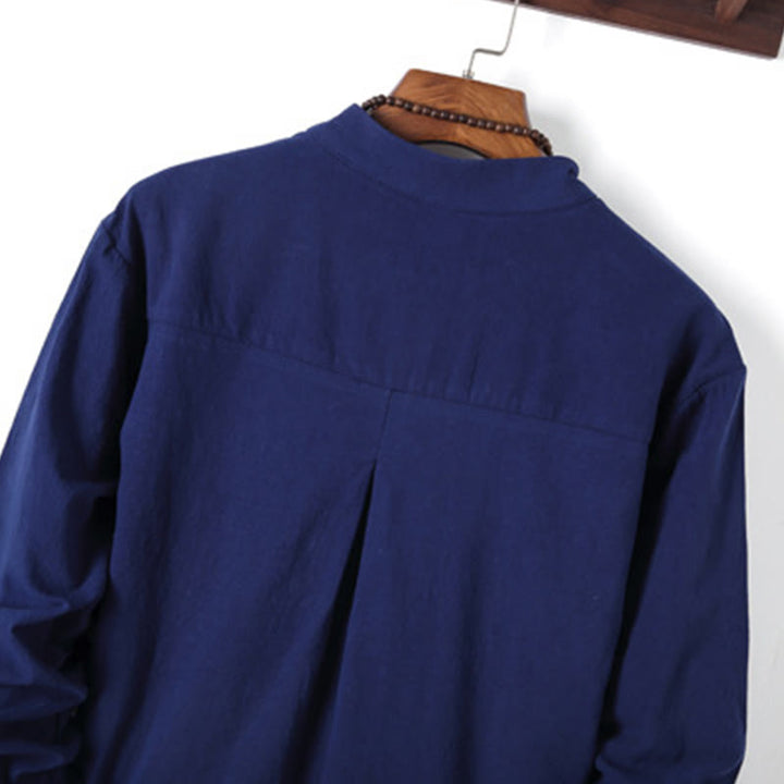 Buddha Stones 2-teiliges, einfarbiges Herren-Set mit Froschknöpfen, langärmeligen Hemden und Hosen aus Baumwolle mit Taschen - image 24